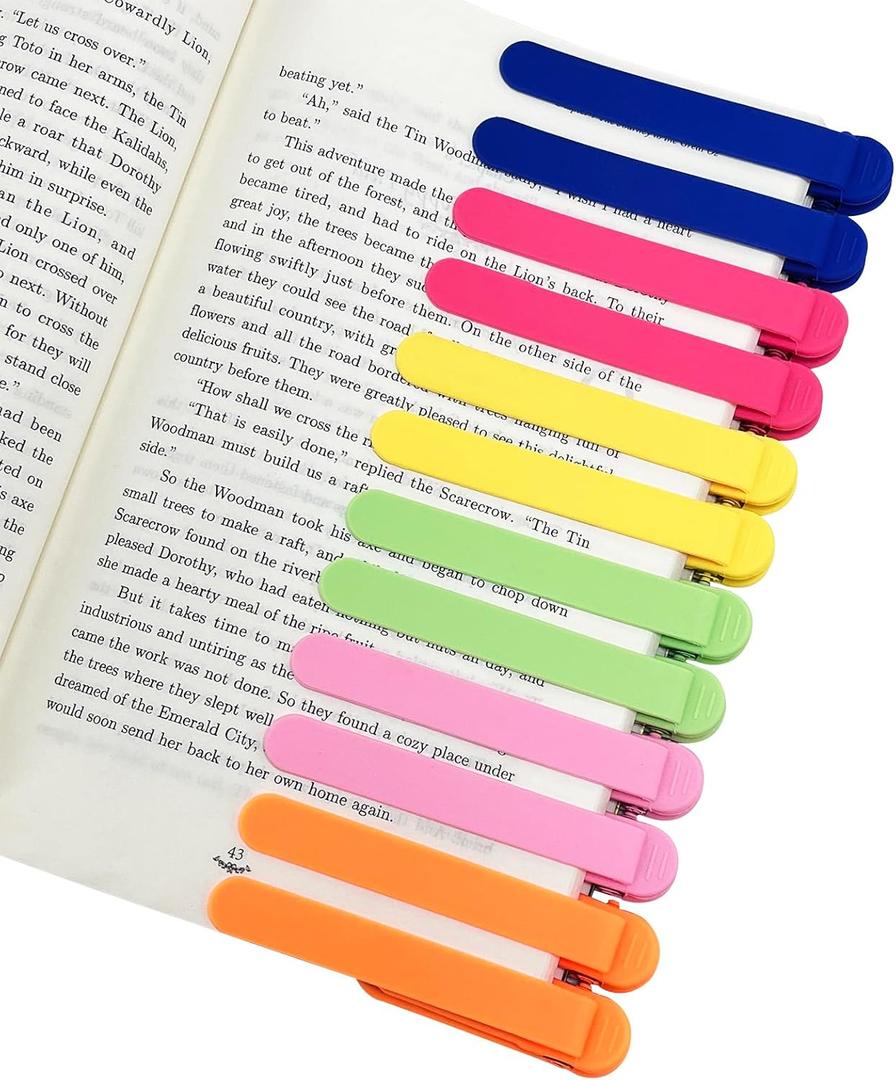 12Pcs Automatic Bookmark, Silicone Smart Book Marks for Reading Women, Men, Kids,Cute Unique Book Markers Bookmark Clip Reading Accessories Gifts for Book Lovers (2blue+2red+2yellow+2green+2pink+2orange)