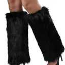 WMG Furry Faux Fur Leg Warmers For Women Fur Long Boot Covers Fluffy and Stretchy Leg Warmers For Christmas Cosplay (Black)