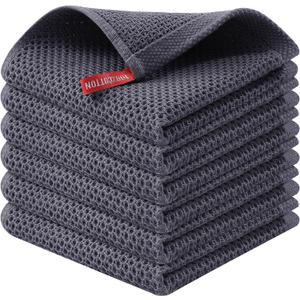 Kitinjoy 100% Cotton Kitchen Dish Cloths, 6 Pack Waffle Weave Ultra Soft Absorbent Dish Towels for Drying Dishes Quick Drying Kitchen Towels Dish Rags, 12 X 12 Inches, Dark Grey