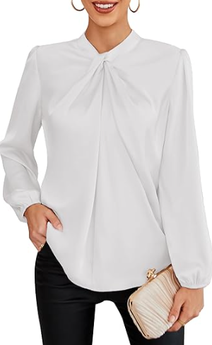 GRACE KARIN Women's Long Sleeve Satin Blouse,Mock Neck Work Silk Shirts,Dressy Tops for Business Casual Office, S
