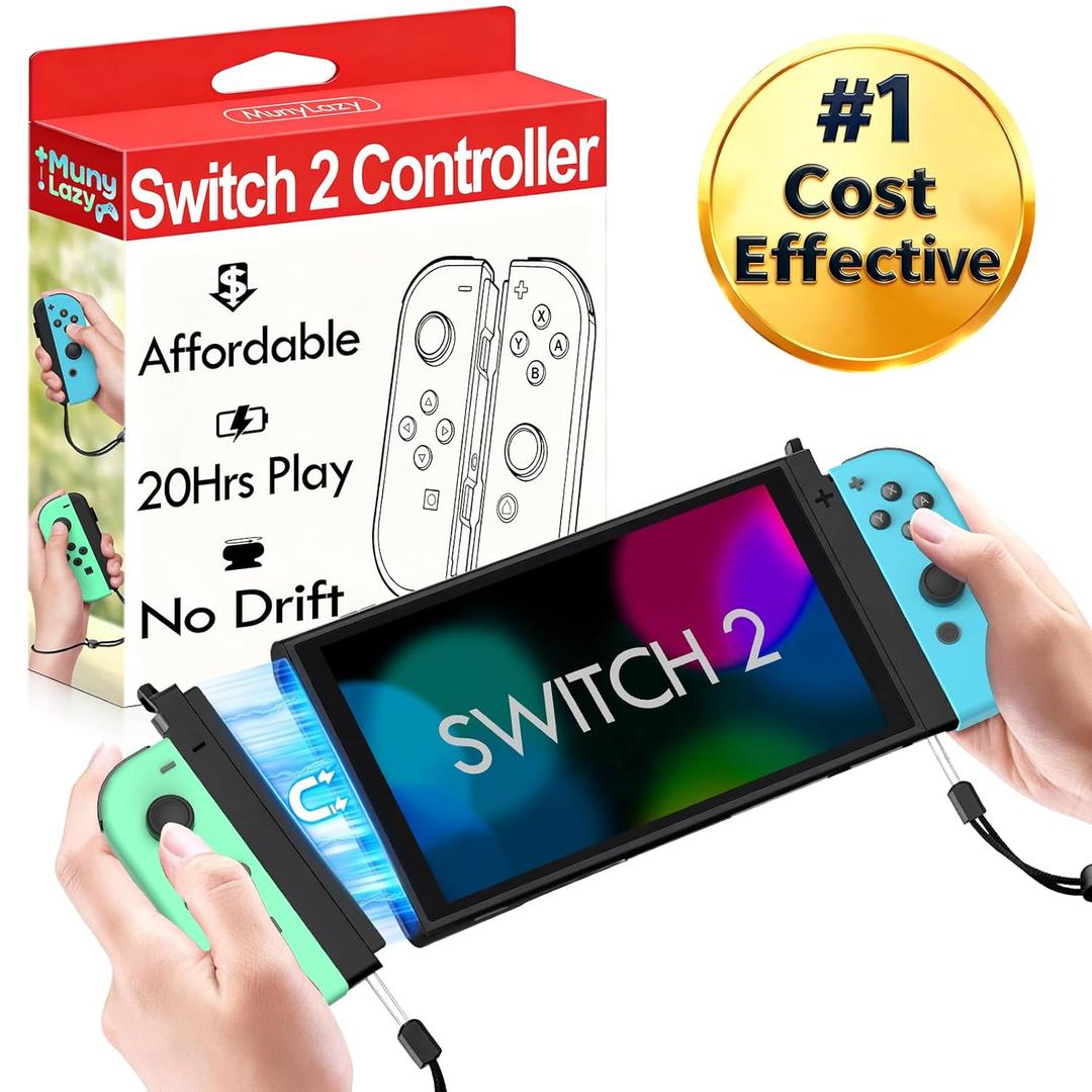MunyLazy for Switch 2 Controllers Bundle with 2 Adapter Strip,Charging Grip,Best Value Alternative