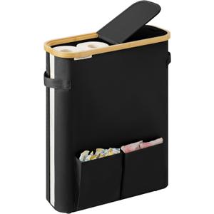 StorageWorks Toilet Paper Storage Baskets with Dual Flip Lids, Toilet Paper Organizer for Bathroom, Toilet Paper Container with Side Pocket, Holds 15 Mega or 20 Regular Rolls, Large, Black