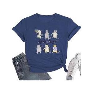 Hanukkah Shirt Women Bow Menorah Candles Hanukkah T-Shirt Jewish Menorah Chanukah Tee Tops 2XL