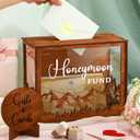 Honeymoon Fund Box Wooden Wedding Card Box with Slot Mountain Shape Wedding Money Case with Gifts and Cards Sign Rustic Money and Card Fund Decor for Reception Party Bridal Shower Supplies