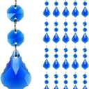 20pcs Maple Leaf Crystal Chandelier Prisms Pendant Replacement Connected Crystal Glass Octagon Beads Hanging Chandelier Decoration 38mm (Mid Blue)
