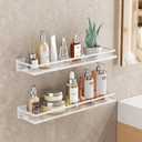 Acrylic Bathroom Floating Shelves - Set of 2, Wall Mounted Shelves for Suitable for Lavatory, Kitchen, Laundry Room, Farmhouse, for Item Storage/Room Decoration (White)