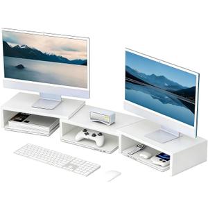 Desk Organizers and Accessories, Dual Monitor Stand Riser, Monitor Desk Shelf for Desktop Organization (White)