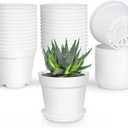 SwinDuck 28 Pack 4 inch Small Plant Pots, Plastic Planters with Drainage Holes and Saucers for Flowers Plants, Succulents, Seed Starting Pots, White