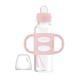 Dr. Brown's Milestones Narrow Sippy Spout Bottle with 100% Silicone Handles, Easy-Grip Handles with Soft Sippy Spout, 8oz/250mL, Light-Pink, 1-Pack, 6m+