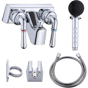 RV Shower Faucet with Hose and shower Head,Camper Shower Faucet Replacement,Rv Tub Faucet With Shower Diverter,Handheld Camper Shower Head and Hose,Rv Outdoor Shower Kit (Faucet Kit, Chrome)