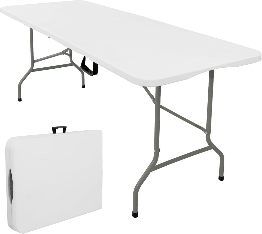 Folding Tables with Carrying Handle Lightweight Rectangular Portable Plastic Camping Table Steel Legs for Party, Dining, Wedding, Events, Picnic Indoor, Outdoor (5FT, White)
