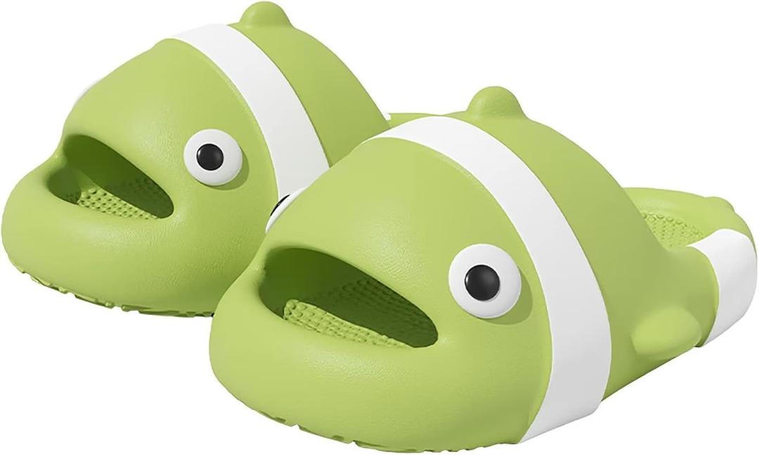Jerzmy Clown Fish Cute Slides for Kids Toddler, Cushioned Boys Girls Sandals, Funny Animal Comfy House Slippers Non Slip Beach Shower Shoes for Indoor Outdoor Pool Garden (Green)