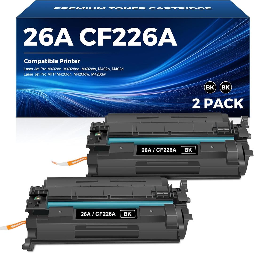 26A Toner Cartridge Compatible for HP 26A Black Toner Cartridge CF226A 26X CF226X Work for Laser Jet Pro MFP M426fdw, M426fdn, M402dn, M402dne, M402dw, M402n, M426, M402 Series Printer, 2 Pack