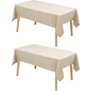 Hiasan 2 Pack Faux Linen Rectangle Tablecloth - Wrinkle and Stain Resistant Washable Table Cloth for Kitchen Dining Room Holiday Table Cover for Party Dinner, Beige, 90 x 132 Inch