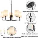 AMZASA Farmhouse Chandelier, Matte Black with White Fabric Shade, Farmhouse Linear Island Lighting Fixture for Kitchen, Dining Room (5-Light Matte Black with Fabric Shades)