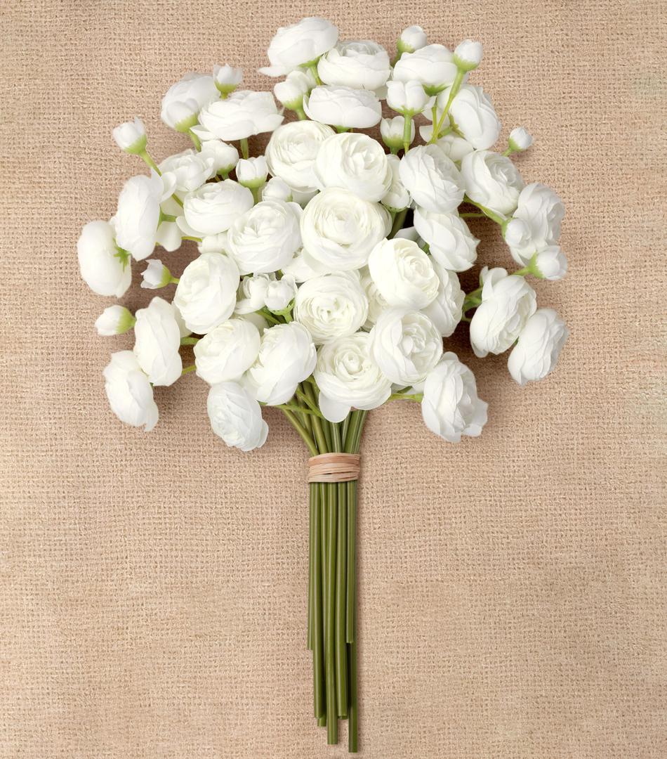 Ranunculus Artificial Flowers 18 Pcs, Faux Silk Mini Peonies Bulk Flowers for Vase, Fake Wedding Filler Flowers for DIY Bouquets, Centerpieces Arrangements Bridal Shower Decor, White