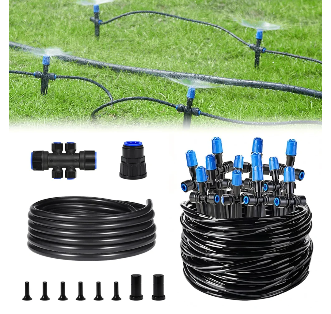 Quick-Connect Drip Irrigation Kit with Adjustable Fan-Shaped Drippers for Garden Watering, Saving Water Automatic Irrigation Equipment for Raised Bed and Plants Vegetable Garden 