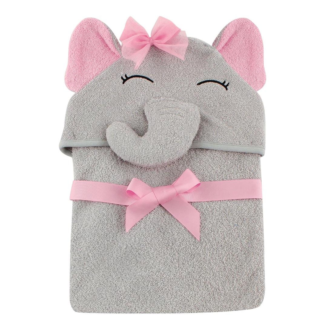 Hudson Baby Unisex Baby Cotton Animal Face Hooded Towel, Pretty Elephant, One Size