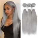 Brazilian Virgin Human Hair Bundles Sliver Grey Straight Wave Bundles Human Hair 26 28 30 inch 12A Unprocessed Quick Weave for Black Women
