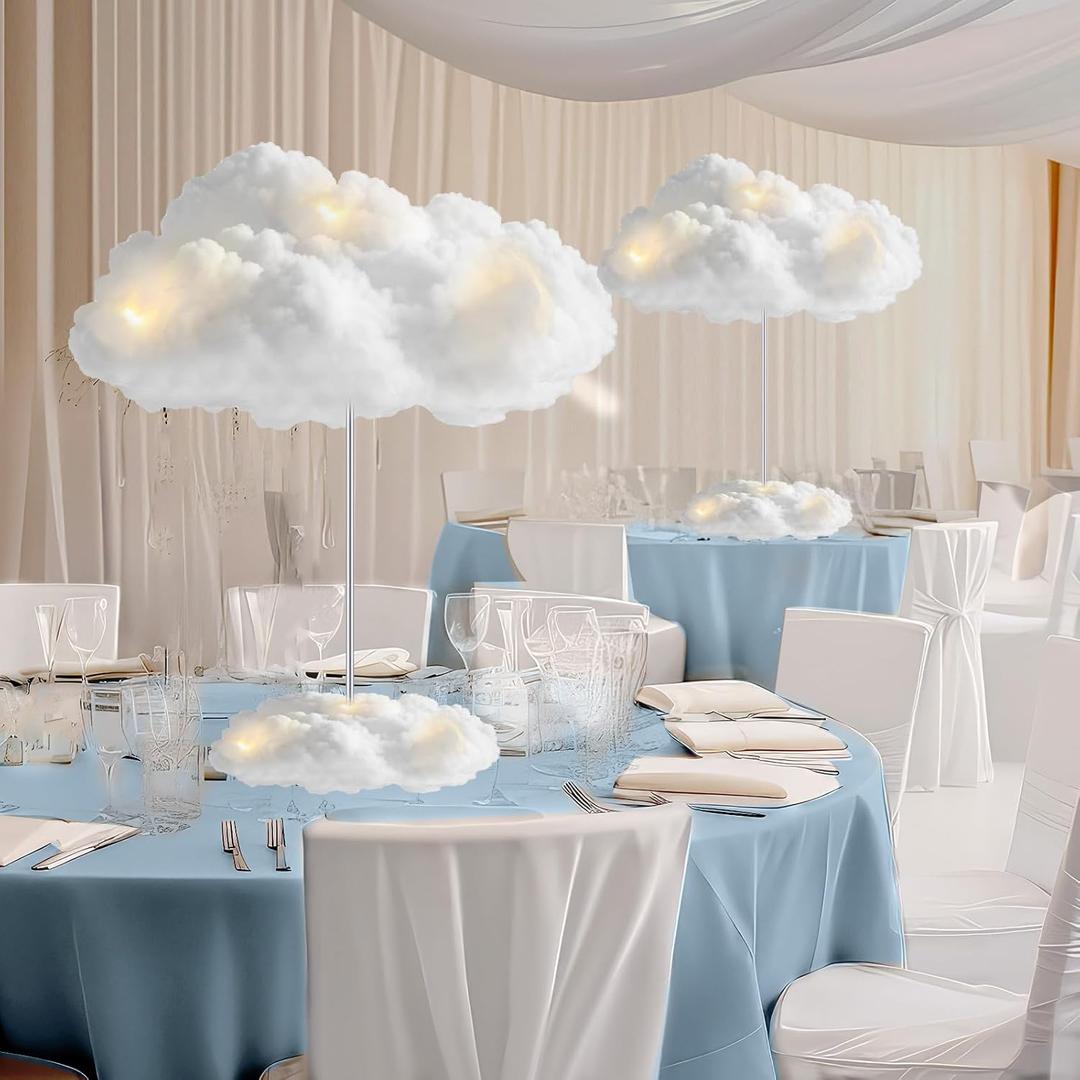 3 Set Artificial Cloud LED Light Decorations Hanging Cloud Baby Shower Table Centerpiece DIY Kit for Ceiling Room Wall 3D Fake Fluffy Cotton Clouds Prop for Birthday Party Nursery Wedding Bridal