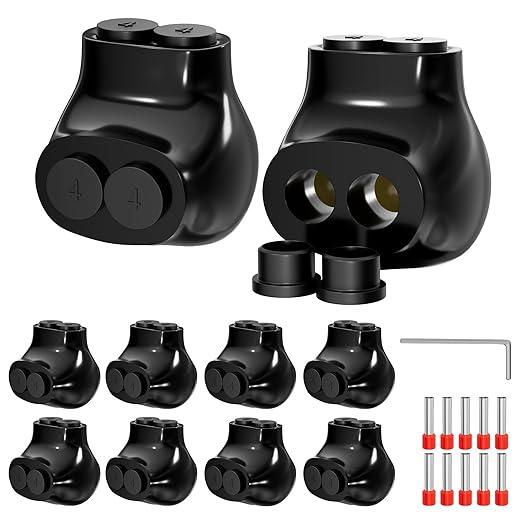 Joinfworld 2 Port Insulated Multi Tap Connector Aluminum to Copper Wire Connectors 4-14AWG Single Side Entry Aluminum Black Electrical Cable Connectors with Slotted Allen Hex - 16 Pack