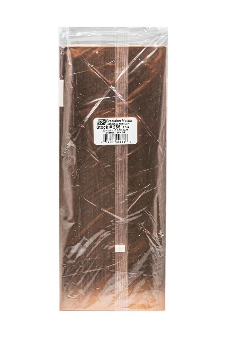 K&S 259 Copper Sheet: 0.025" Thick x 4" Width x 10" Long, 3 Pieces, Made in USA