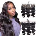 13x4 HD Lace Frontal Only,12A Unprocessed Virgin Body Wave Human Hair Frontal 0.10mm Ultra Thin Invisible Lace Natural Black (12 Inch, Body Wave)