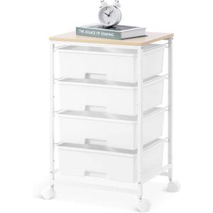 SYKIARIOL Utility Cart with 4 Drawers, Multipurpose Rolling Storage Cart with 4 Drawers and 2 Lockable Wheels, 4-Tier Rolling Storage Cart Organizer for Home Office Dorm, Bright White
