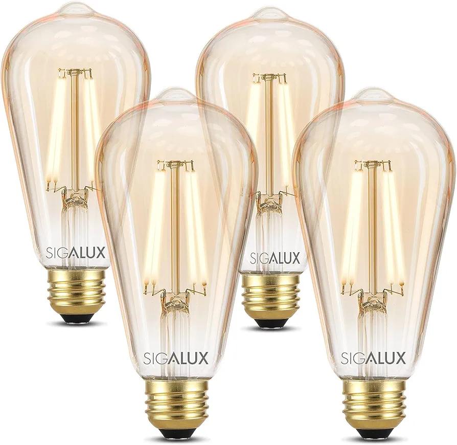 Sigalux Edison Bulbs, E26 LED Bulb 60 Watt Dimmable Vintage Light Bulbs, LED Filament Amber Light Bulb with 90 CRI, ST19 Antique Old Fashioned Retro Light Bulb 2700K Soft White, 9W, 700LM, 4 Pack