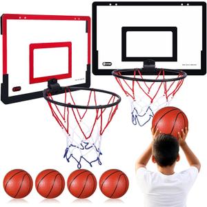 Sosation 2 Pcs Mini Basketball Hoop with 4 Basketball, Sticky Hook, Pump, Indoor No Drilling Basket Ball Hoop Decompress Game for Kid Adult Gift