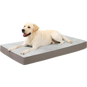 KSIIA Orthopedic Dog Bed Dog Crate Bed Waterproof for Large Dogs Deluxe Plush Washable Pet Mat with Egg Crate Foam & Removable Cover, 35 x 22 Inch, Gray (Light Grey)
