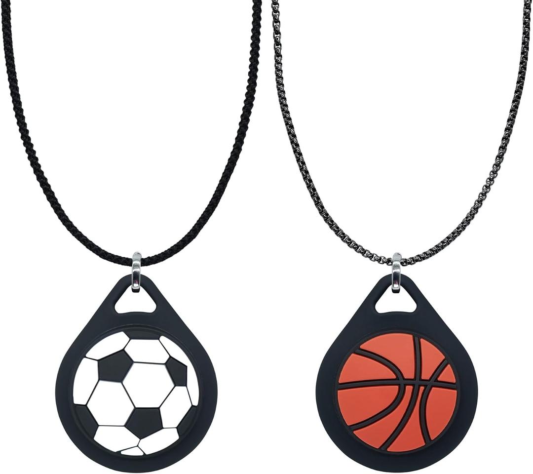2 Pack Kids Necklace Holder for Airtag 2nd & 1st - Metal & Nylon Chains, Silicone Sports Necklace for Boys