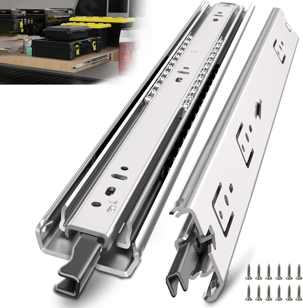 1 Pair 30 inch Heavy Duty Drawer Slides with Lock, Full Extension Ball Bearing Locking Rails Cabinet Tool Box Runners Tracks Glides(150 Lbs,with M4 Screws)