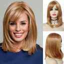 GNIMEGIL Strawberry Blonde Wig Halloween Costume Wig with Bangs Medium Length Mom Bob Wigs for Women Celebrity Natural Straight Hair Daily
