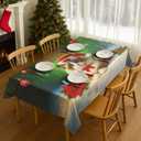 Christmas Tablecloth Fluffy Ragdoll Cat with Blue Eyes & Santa Hat Print 83 x 60 Inch Rectangle Table Cover Holiday Festive Dining Room Cloth Winter Xmas Party Decor