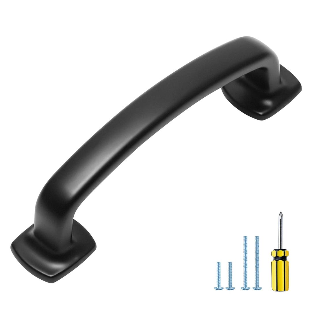 Ravinte Arch Cabinet Pulls Solid 10 Pack 3 Inch Matte Black Kitchen Cabinet Handles Flat Square Foot Curved Drawer Pulls Hardware for Kitchen Cabinet