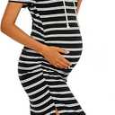 Women's Maternity Hoodie Dress Short Sleeve Split Side Ruched Pregnancy Clothes, Size 2XL