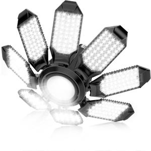 Garage Lights - Super Bright 25000LM Garage Lights Ceiling Led w/ 8 Deformable Panels 6500K Led Light Bulb Srew in E26/E27 Socket with Adjustable Center Spotlight for Barn Workshop Attic