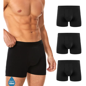 Men's Incontinence Underwear, Leak Proof Washable Reusable Cotton Boxer Brief, Heavy Flow Bladder Leak 3 Pack (Black, Large)