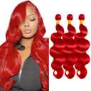 30 32 34 Inch Red Bundles Human Hair Body Wave 3 Bundles 50 Gram/Bundle Unprocessed Brazilian Virgin Hair Red Body Wave Bundles Human Hair Extensions