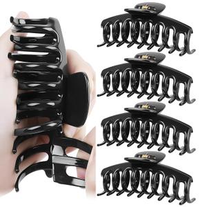 TOCESS Nylon Hair Claw Clips: Flexible & Unbreakable Safe Large Black Hair Claws for Thick/Thin Hair Women - Strong Hold 4 Pack 4.3 Inch Big Jaw Clips - Perfect Stocking Stuffers