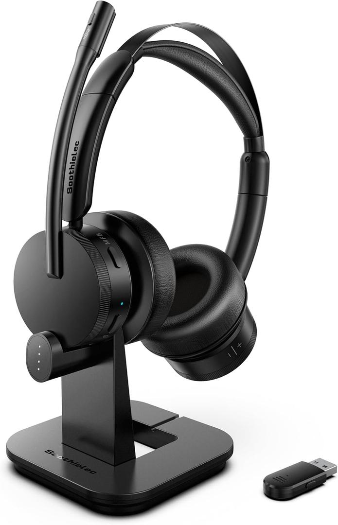 Wireless Headset with Mic for Work, Bluetooth Headset with Microphone for PC, Noise Cancelling Headphones with Mic Mute Button & USB for Call Center/Office/Home/Computer/Laptop/Cell Phones/Teams/Zoom