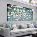Shoci Flowers Tree Wall Art - Large Cream White Floral Brown Branch Canvas Pictures for Living Room Rustic Teal Painting Prints Decor Retro Botanical Artwork Wall Art for Bedroom Decoration 24" X 48" (Turquoise)