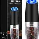 Sweet Alice Gravity Electric Pepper/Salt Grinder, Salt or Pepper Mill & Adjustable Coarseness, Battery Powered with LED Light, One Hand Automatic Operation, Stainless Steel (Single/Black) (2.5*2.5*7.9inch)