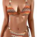 ZAFUL Women's Bikini Sets Beads Triangle Swimsuits 2 Piece String High Cut Cheeky Bathing Suits, S