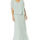 J Kara Women's Plus Size Beaded Bottom V-Neck Sheer Capelet Gown, Celadon/ Multi, 16W 