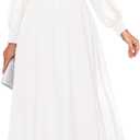 Pinup Fashion Women Plus Size Formal Dresses - Evening Gown Long Sleeve Chiffon Beading Maxi Dress (White) 16W