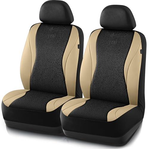 Skechers Car Seat Covers,Leather Seat Covers with GOGA Mat Technology,Waterproof Car Seat Covers Front Seats,Airbag Compatible,Comfort Universal Fit for Most Cars,Vans,Trucks,SUVs,Beige
