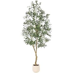 FEELEAD 7ft Olive Trees Artificial Indoor - Tall Faux Olive Tree 7 feet (84") with Pot, Fake Plants Natural Olive Branches and Realistic Leaves Olive Silk Tree for Home Office Decor