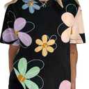 Daisy Shirts Womens Flower Shirt Wildflowers Graphic Tee Floral Print Tshirts Botanical Tee Tshirt Round Neck Casual Blouses, Size M, Black